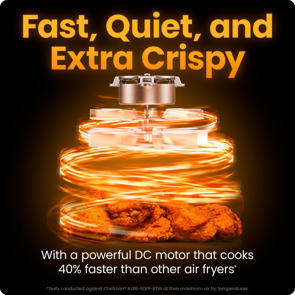 Chefman Air Fryer TurboFry 7-Qt, 6-in-1 High-Powered 450°F Cooking for Crispier Results, Compact Space-Saving Design, Air Fry, Bake, Broil, Reheat, Dehydrate, Defrost, Fast & Even Cooking – Black