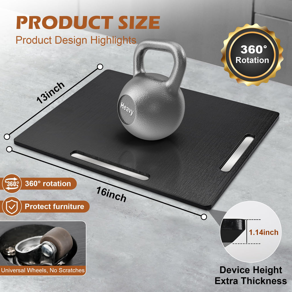 Joy&Grace Appliance Slider for Kitchen Appliances 360° Rolling Sliding Tray for Coffee Maker Countertop, Bamboo Coffee Pot Slider Rolling Tray with Universal Rollers (Black, Large 16"x13")