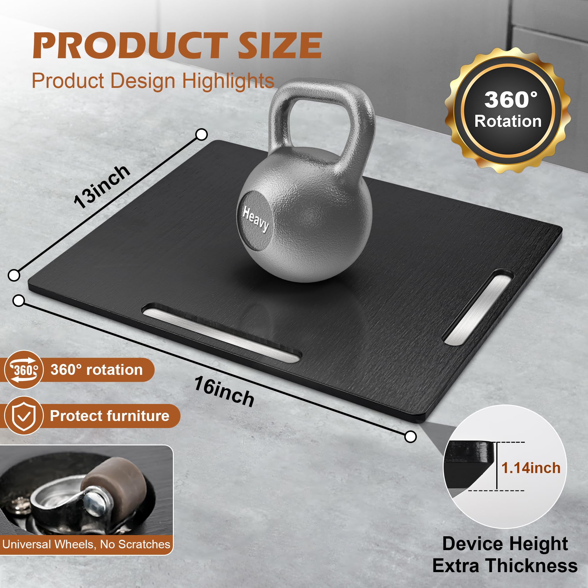 Joy&Grace Appliance Slider for Kitchen Appliances 360° Rolling Sliding Tray for Coffee Maker Countertop, Bamboo Coffee Pot Slider Rolling Tray with Universal Rollers (Black, Large 16"x13")