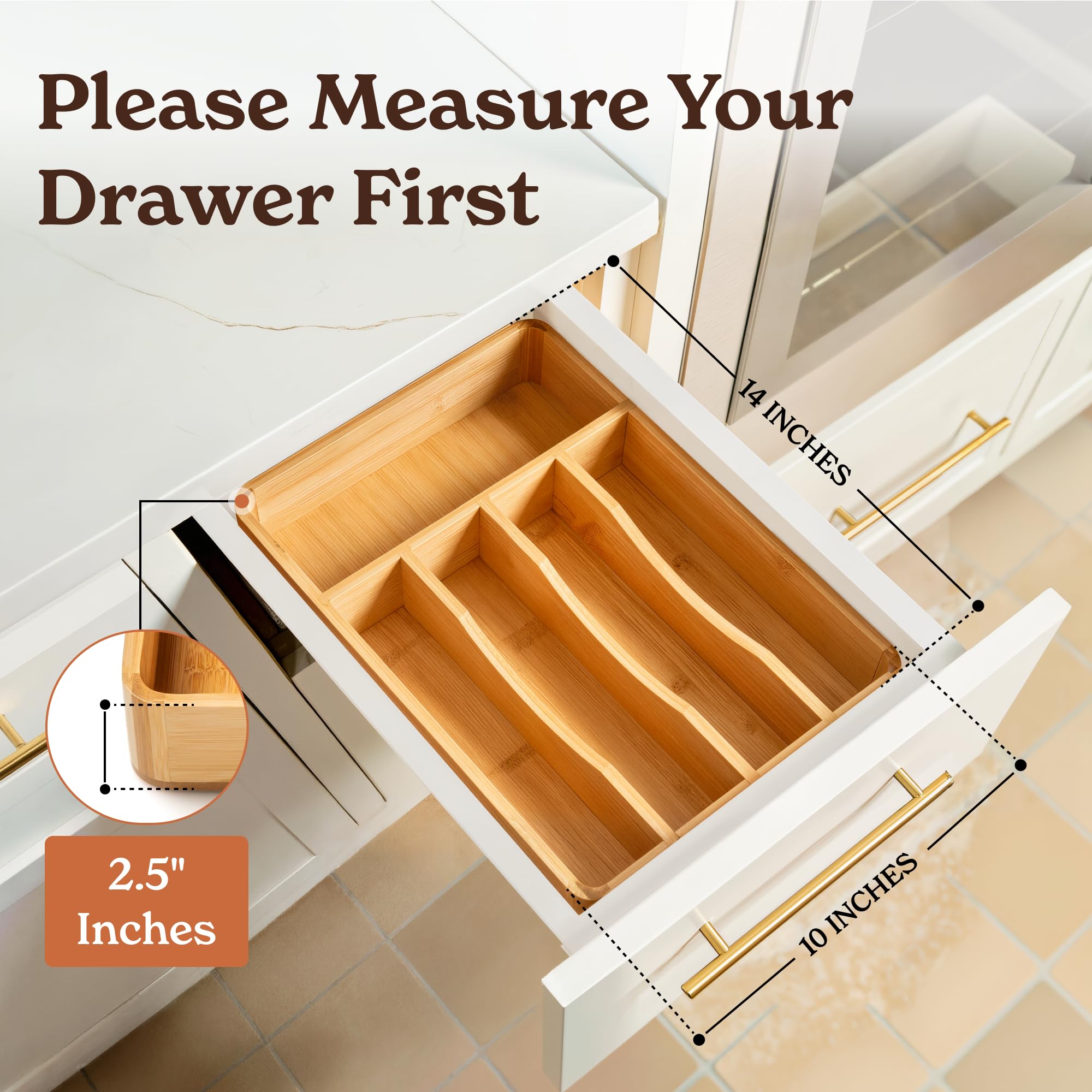 SMIRLY Silverware Drawer Organizer – Bamboo Kitchen Drawer Organizer, Adjustable Utensil Holder and Cutlery Tray, Drawer Dividers for Flatware and Kitchen Utensils