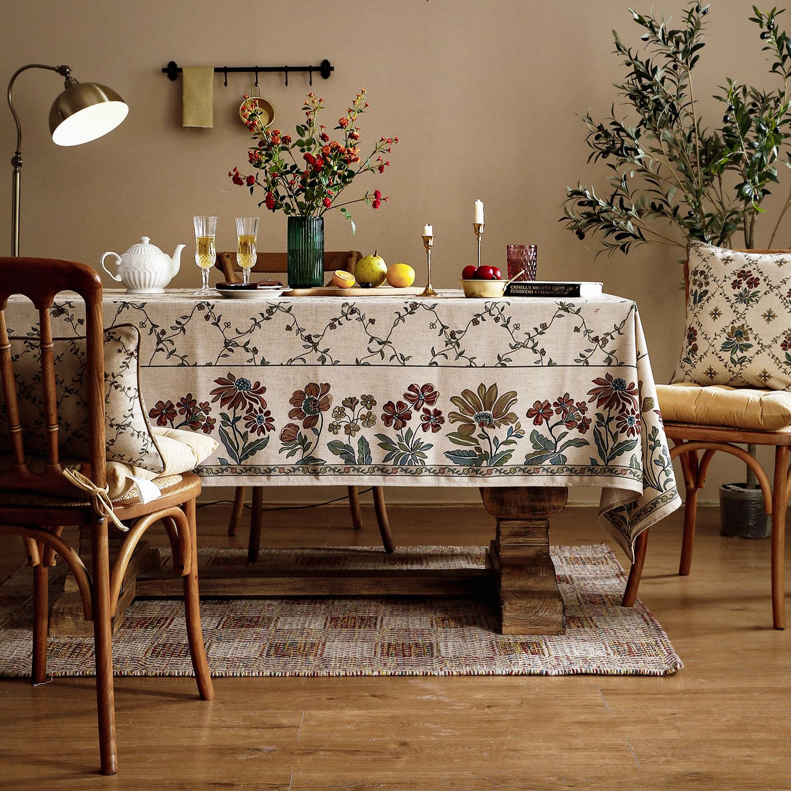 patdrea Vintage French Linen Tablecloth,Square,55"x55"-Oliveirad