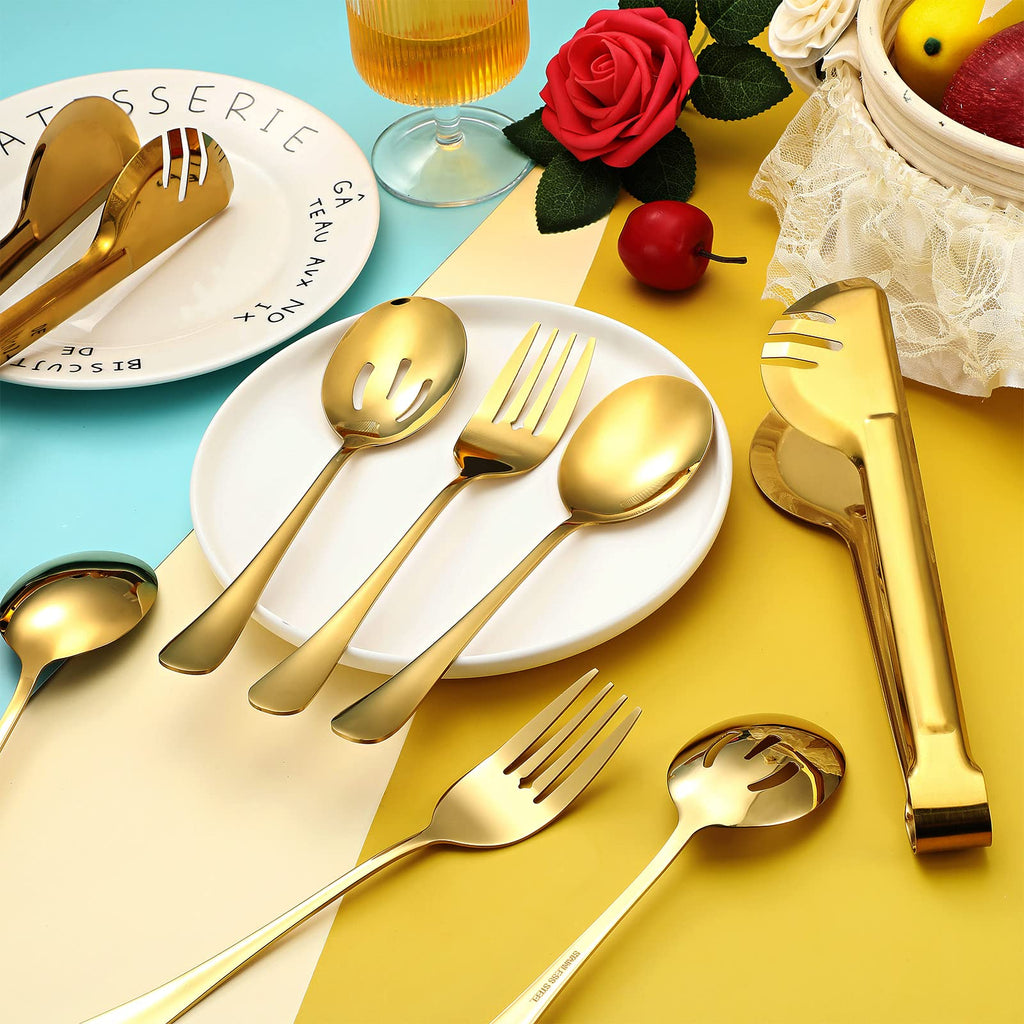 Patelai 15 Pieces Gold Serving Utensil Set, Stainless Steel Buffet