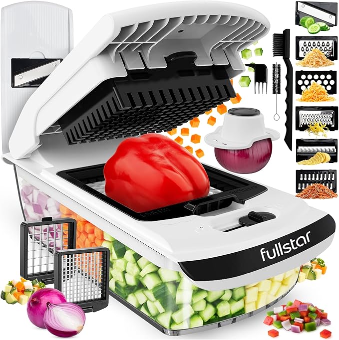 Fullstar The Original Pro Chopper - Vegetable Chopper and Spiralizer, Food Chopper with Container, Fruit Slicer, Kitchen Gadgets & Accessories, Home Essentials (8 in 1, White)