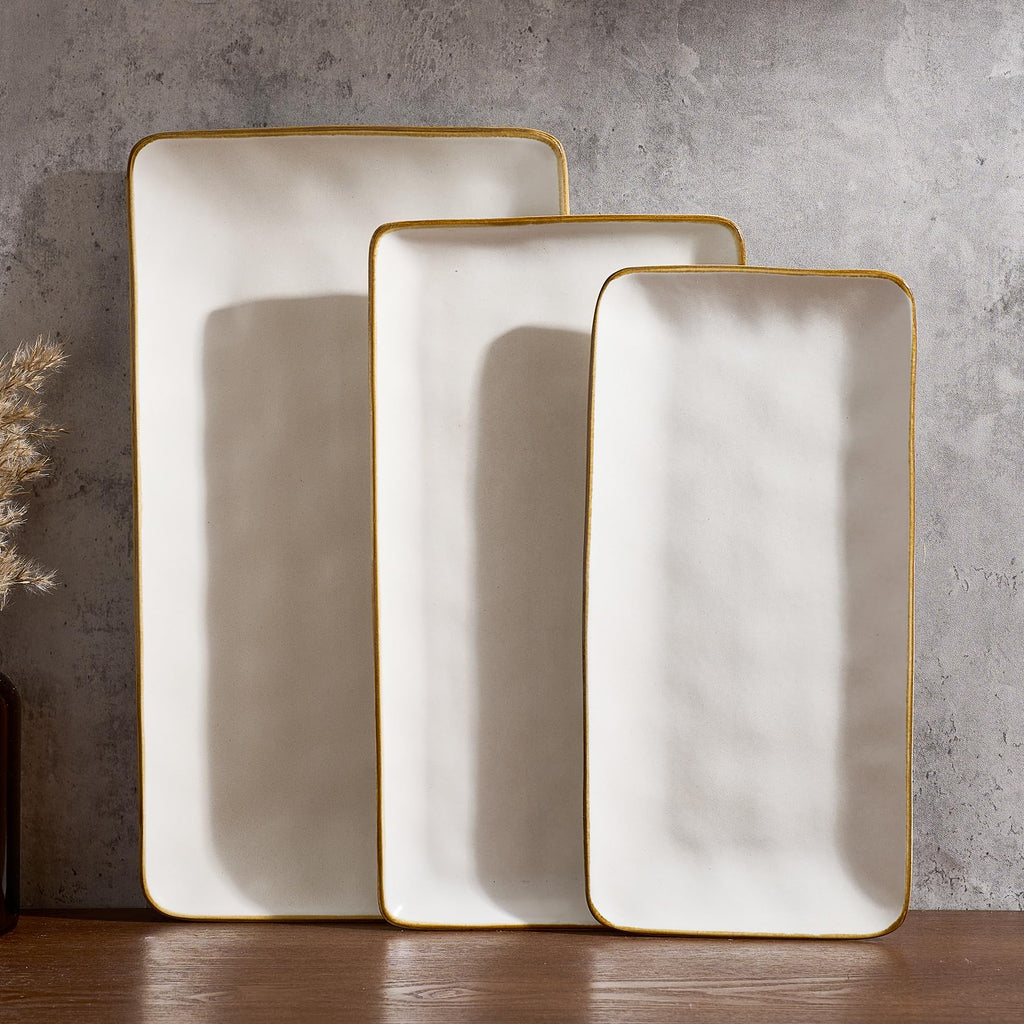 Famiware Serving Platters Set of 3 Sizes - Rectangular, Cappuccino White