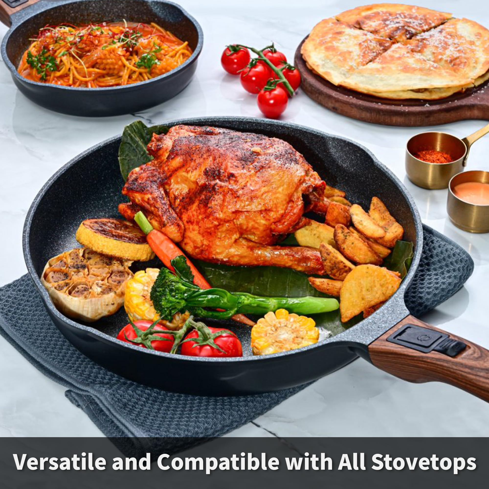Bakoniion 8 Inch Smart Nonstick Frying Pan with Removable Handle, Cast Aluminum and Anti-Scratch Omelette Pan, Compatible with All Stovetops, Dishwasher and Oven Safe