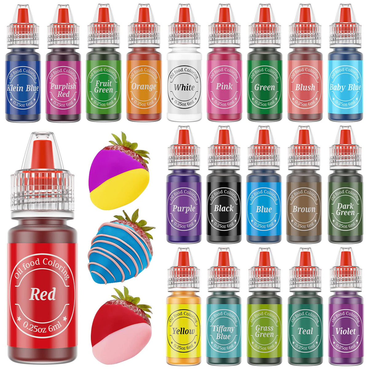 Oil Based Food Coloring for Chocolate 20 Colors.25 Fl Oz Bottles Food Grade Edible Dye for Baking Candy Melts