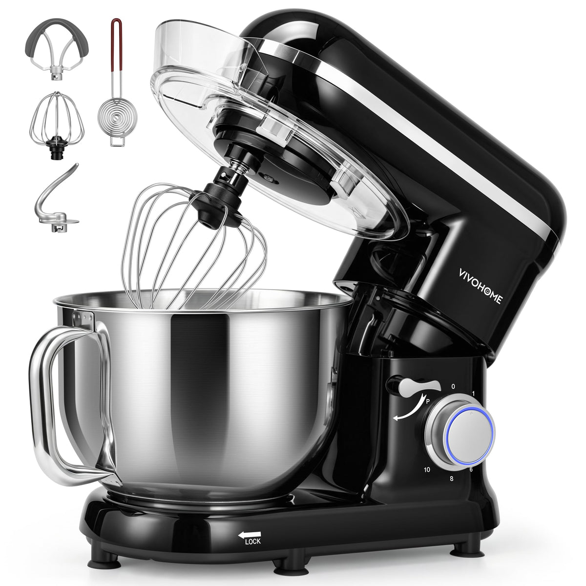 VIVOHOME Stand Mixer, 6-Quart Tilt-Head Kitchen Mixer with Bowl, Pink