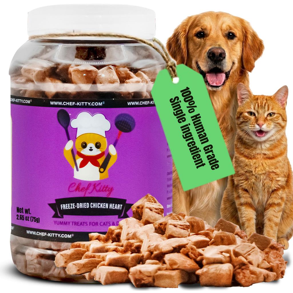 Chicken Hearts for Dogs | Cat Treats Freeze Dried, 100% Human Grade, Single Ingredient | High Protein Cat & Dog Food Toppers | No additives or Preservatives | Inspected & Tested in USA | 1.4 oz.