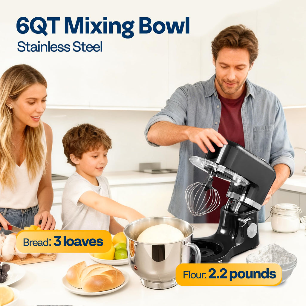 VIVOHOME Stand Mixer with Dough Proofing, 6-Quart Tilt-Head Mixer, Black