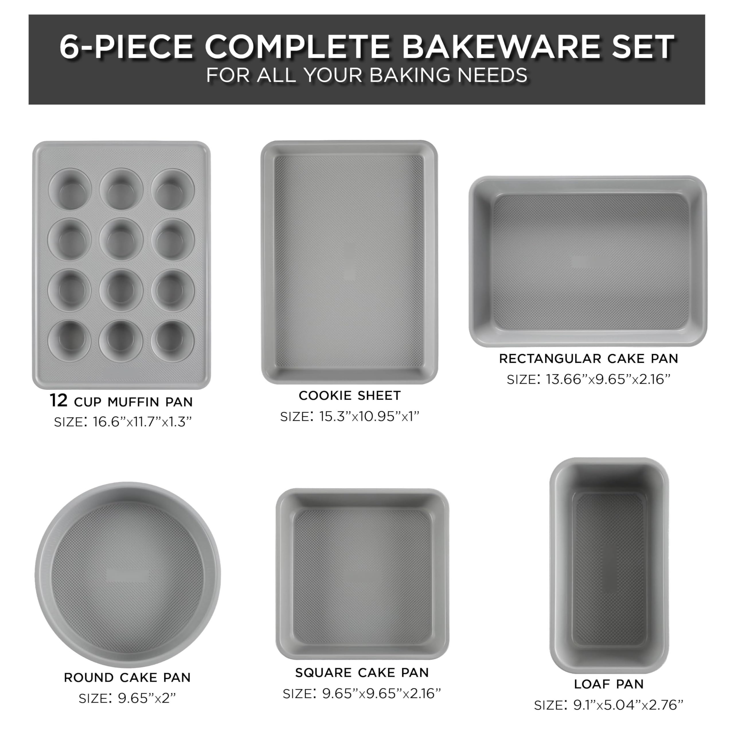 Country Kitchen Nonstick Stackable Bakeware Set - Durable, Easy Release Baking Set, Black, 6 Pcs