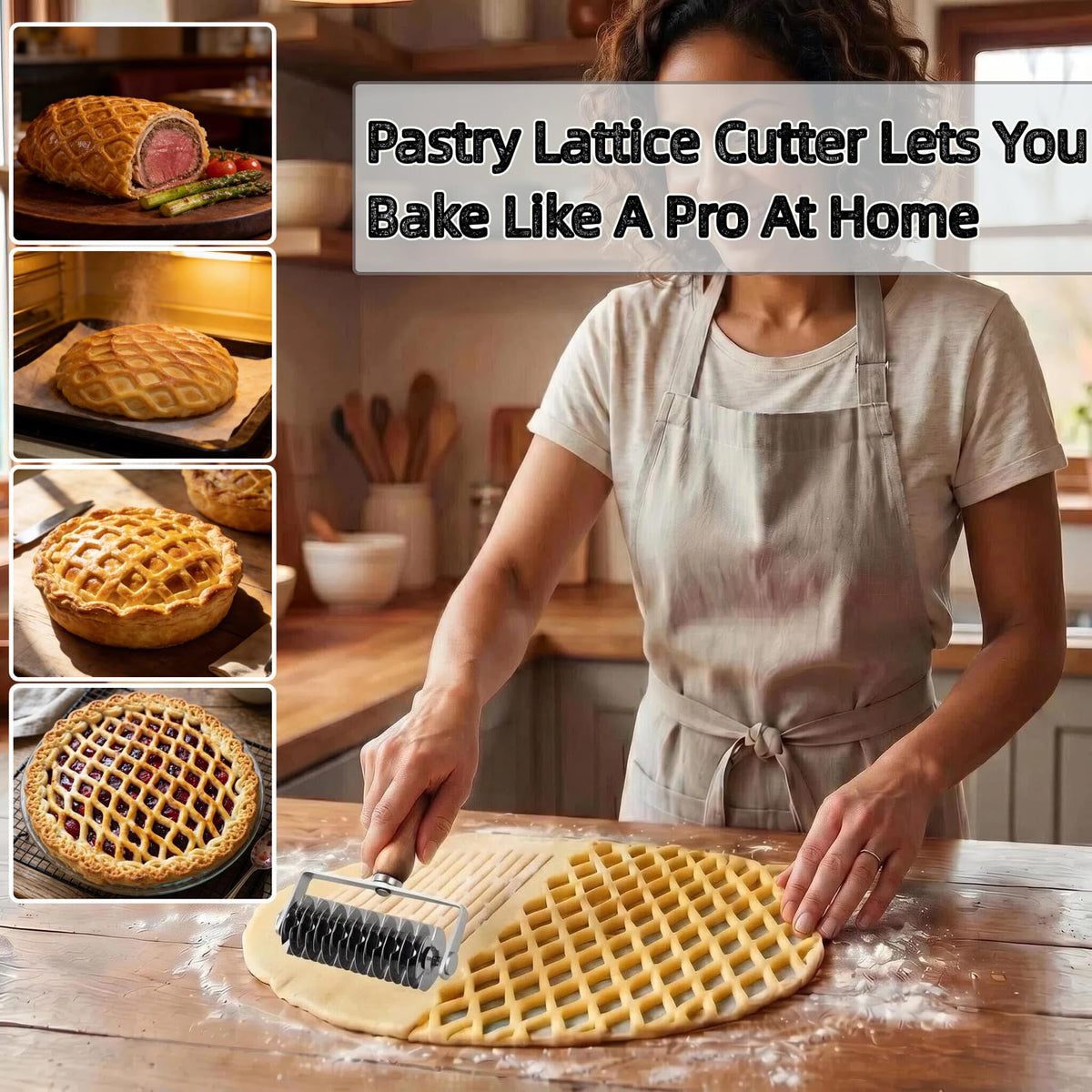 Dough lattice cutter pastry Tool - Stainless Steel Pastry Lattice Roller Cutter for Pie Pizza Bread beef wellington Pastry Crust Roller,Time-Saver Baking Tool