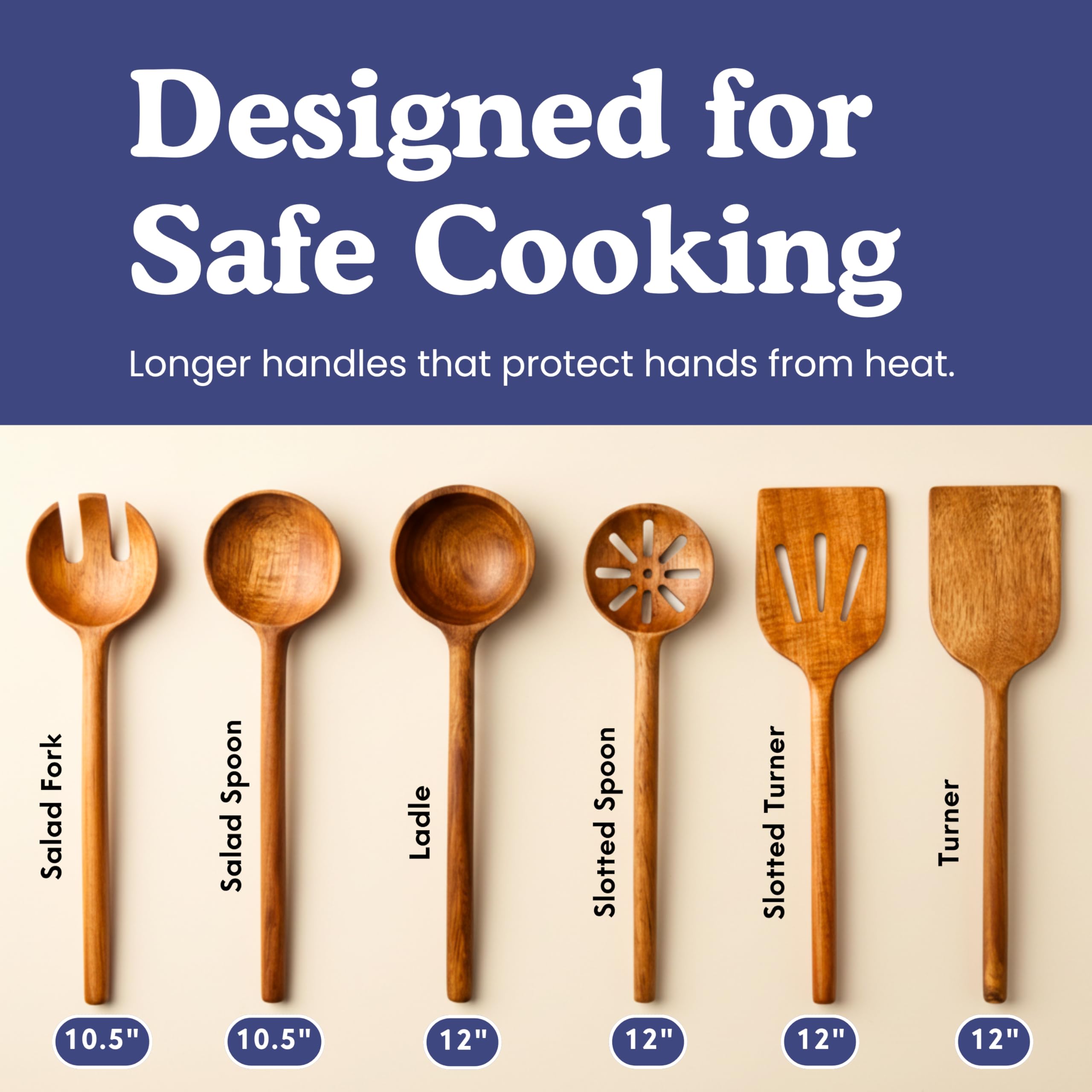 Non-Toxic Acacia Wooden Utensils Set, 6-Piece, Glue and Mineral Oil Free