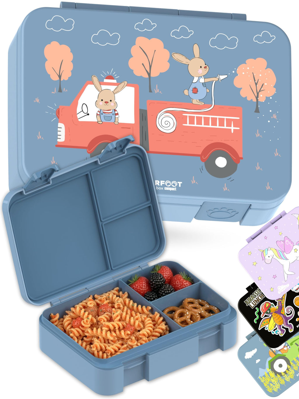 BEARFOOT Kids Lunch Box with Compartments – Compact & Lightweight | Leak-Proof, BPA-Free, Dishwasher Safe | Hand-Drawn Design for Preschool, School, Travel (Sticker Purple, 2.75 Cups)