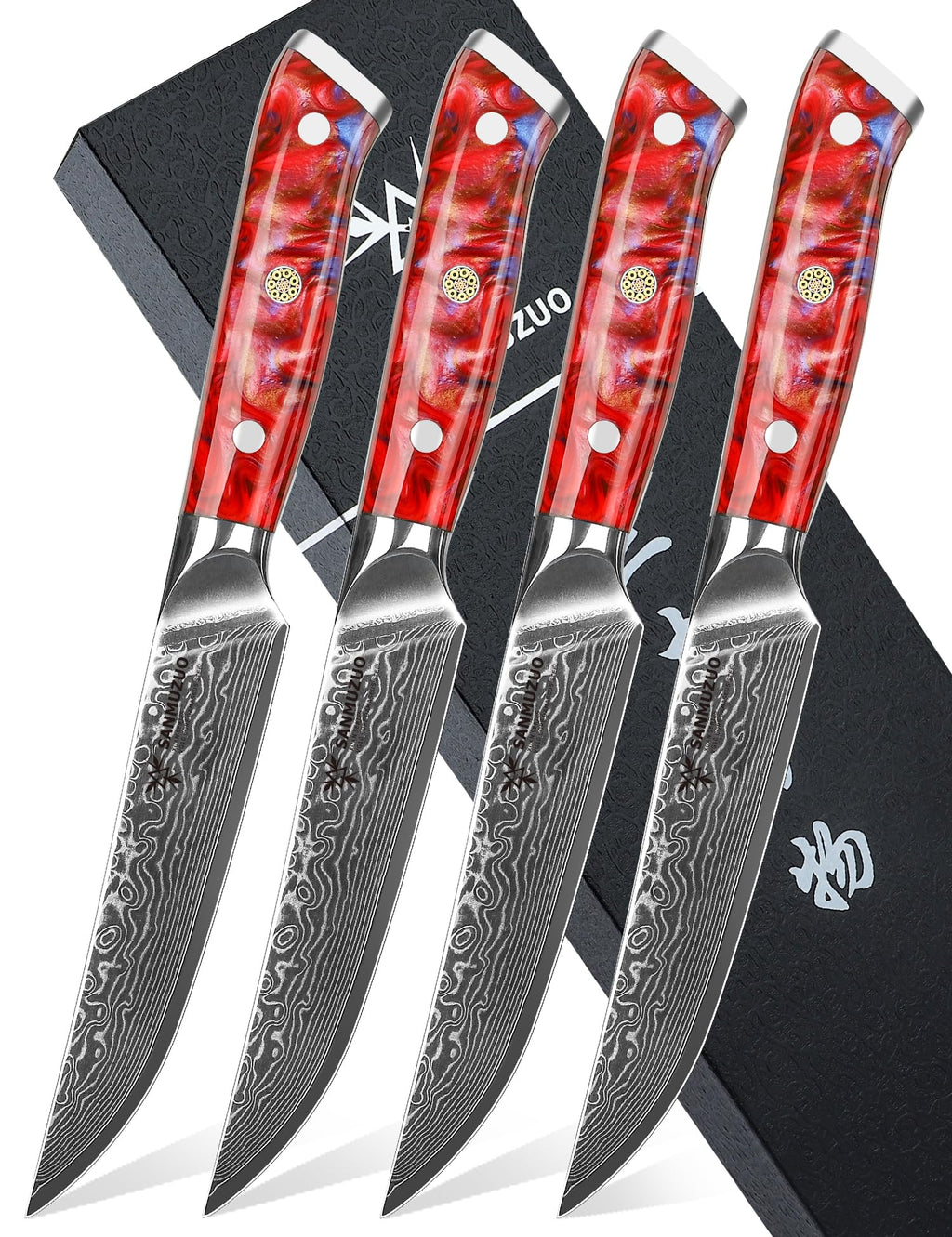 SANMUZUO Chef Cooking Knives Set- Kitchen Knife Set of 5 Piece - Ultra-Sharp VG10 Damascus Steel & Resin Handle - Xuan Series (Jade Green)