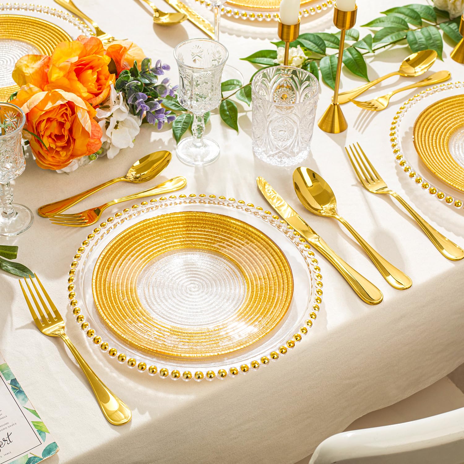 18/10 Stainless Steel Silverware Set for 4, 20 Piece Gold Flatware Set