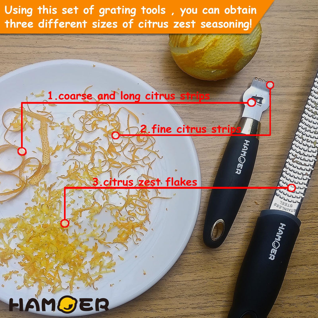 HAMOER Zester Channel Knife & Micro Plane Grater Tool Set Ergonomic Handle