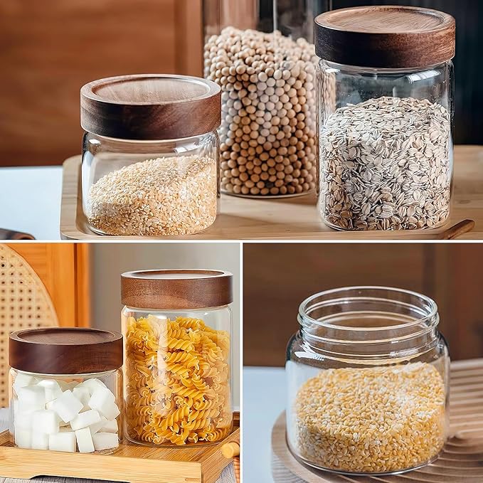 28 Fl oz/850ml Glass Jars, Glass Canister with Airtight Screw on Wooden Lid