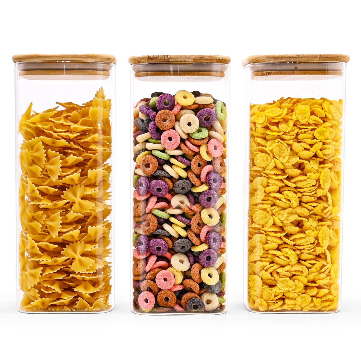 SHOWIN Glass Food Storage Jars, Glass Jars with Bamboo Lids, Kitchen Storage Jars, Canisters with Airtight Lids for Spice, Coffee, Cookie, Set of 5, Pantry Organizers
