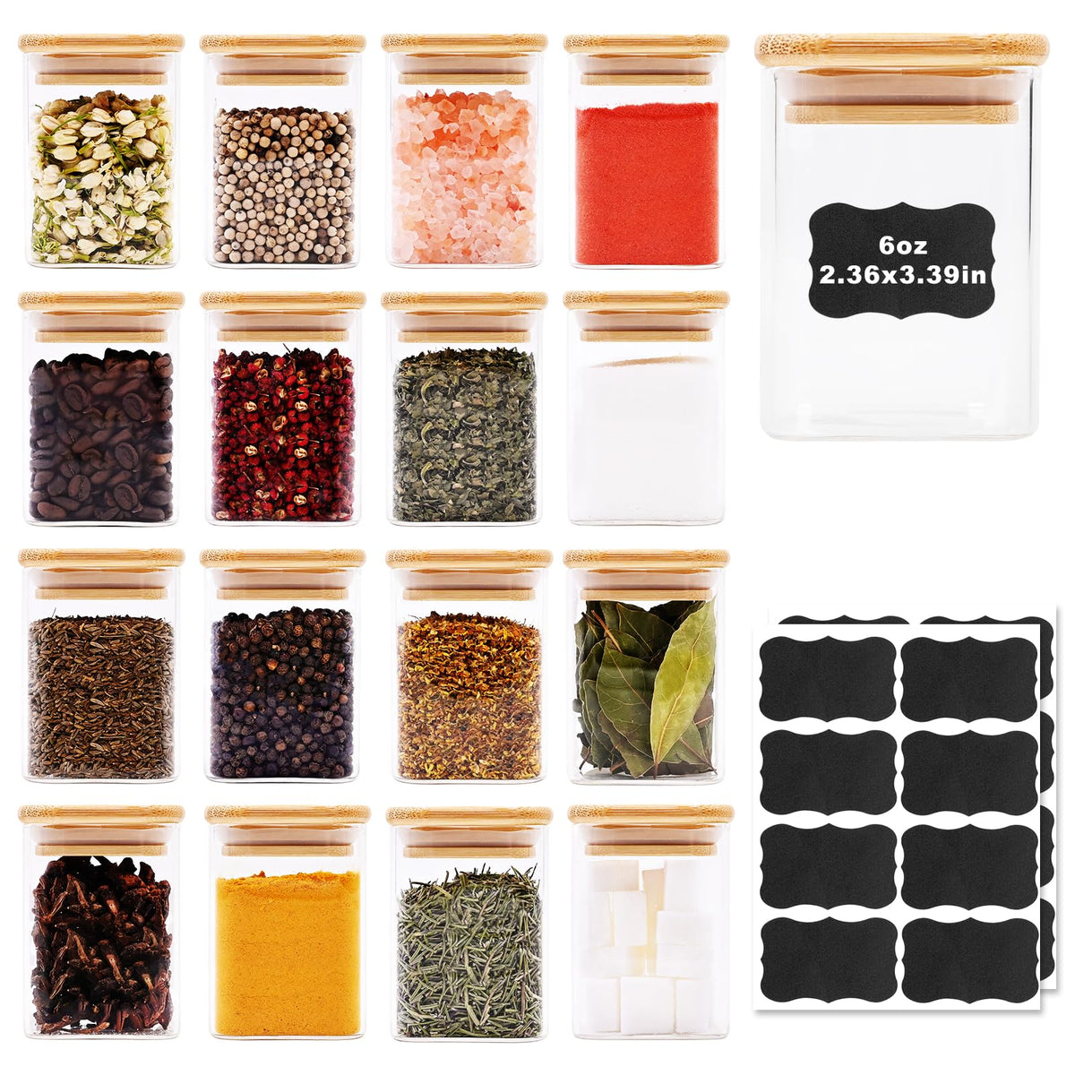 SHOWIN Glass Food Storage Jars, Glass Jars with Bamboo Lids, Kitchen Storage Jars, Canisters with Airtight Lids for Spice, Coffee, Cookie, Set of 5, Pantry Organizers