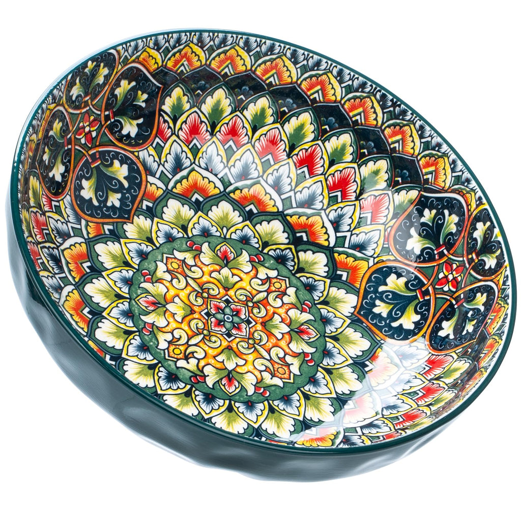 Ronanemon Large Serving Bowls, 75 Oz Fruit Salad Bowls, Bohemian Style Large Porcelain Dishes for Entertaining Parties,Big Bowls for Eating Soup, Salad, Pasta, Fruit, Chips, 10.3 Inch Diameter (red)