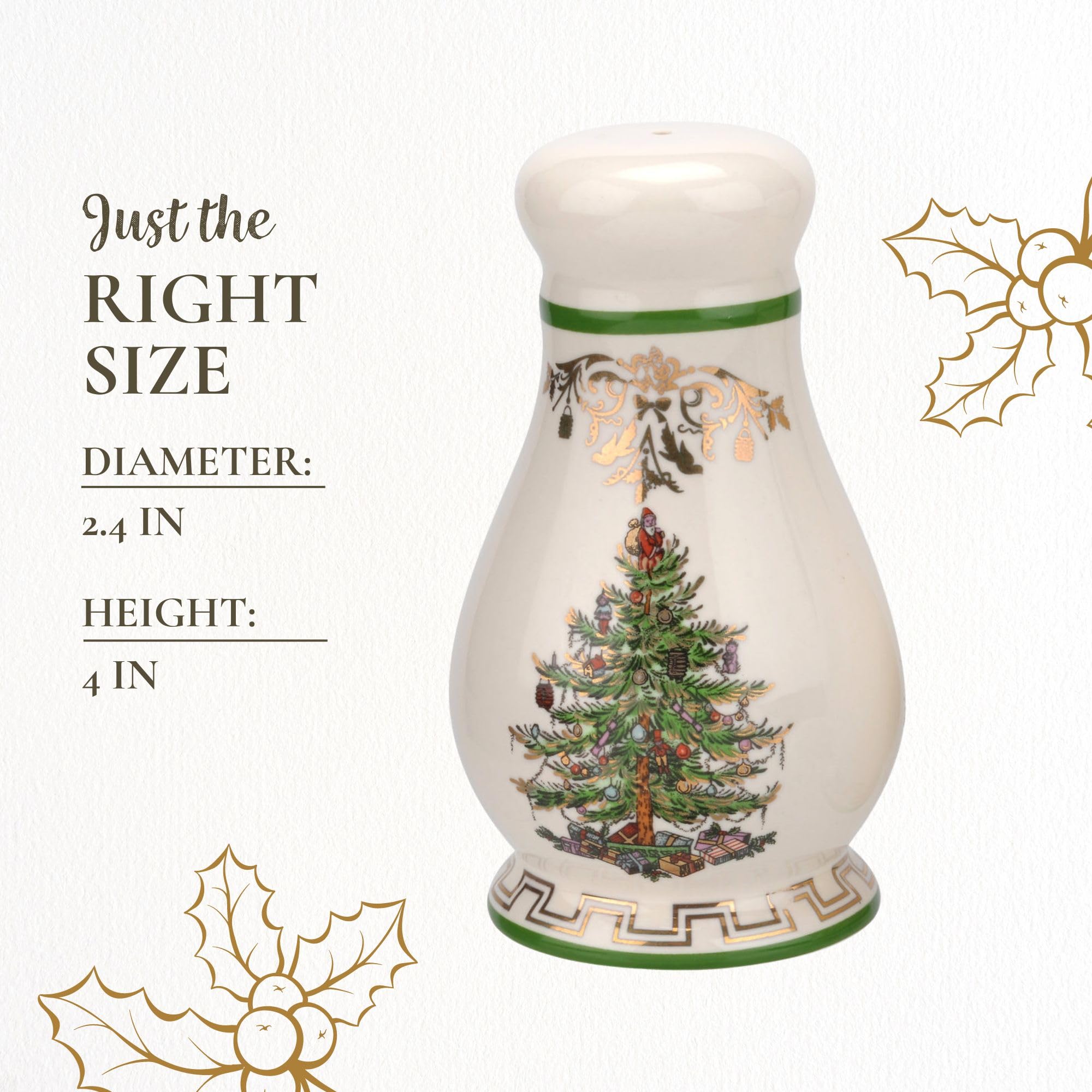 Spode Christmas Tree Gold Salt and Pepper Shaker Set (2-Piece)- Holiday Kitchen & Table Décor - Festive Home Accent, Christmas Gift/Stocking Stuffer for Collectors & Holiday Enthusiasts