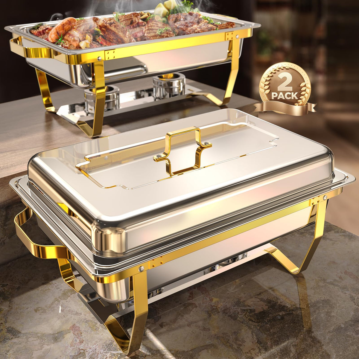 Chafing Dishes for Buffet 4 Pack, 9QT [Mirror-Like Polished Finish] Food Warmers for Parties Buffet [No Fingers Cut] Roll Edge Designed Chafing Dish Buffet Set for Any Party with Complete Set