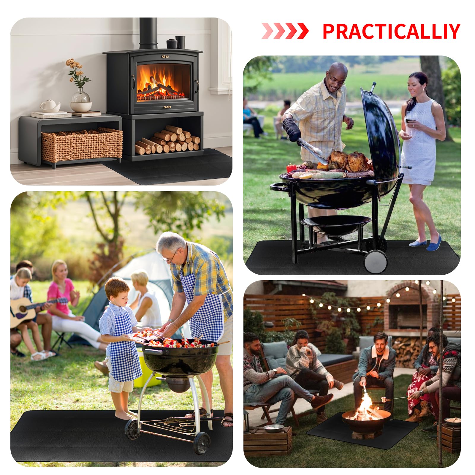60 x 40 inch Firepit Mat for Outdoor Grill, Fireproof Mats for Under Reusable Oil-Proof Waterproof Grill Mats Repalce BBQ Pad for Deck Patio Grass Fire Pit Accessories for Outside