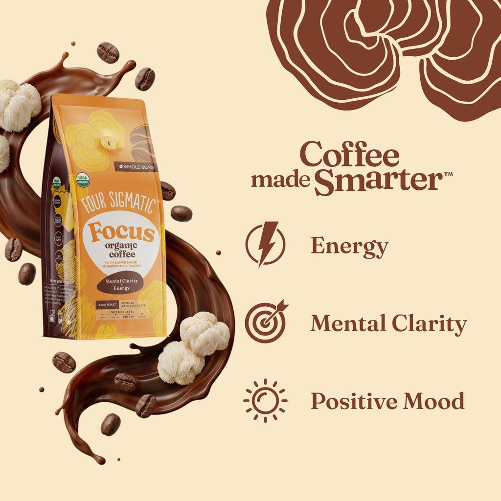 Four Sigmatic Dark Roast Organic Whole Bean Coffee | Gourmet Nootropic Mushroom Coffee Beans with Lion's Mane & Chaga Mushrooms for Enhanced Brain Function and Immune Support | 12oz