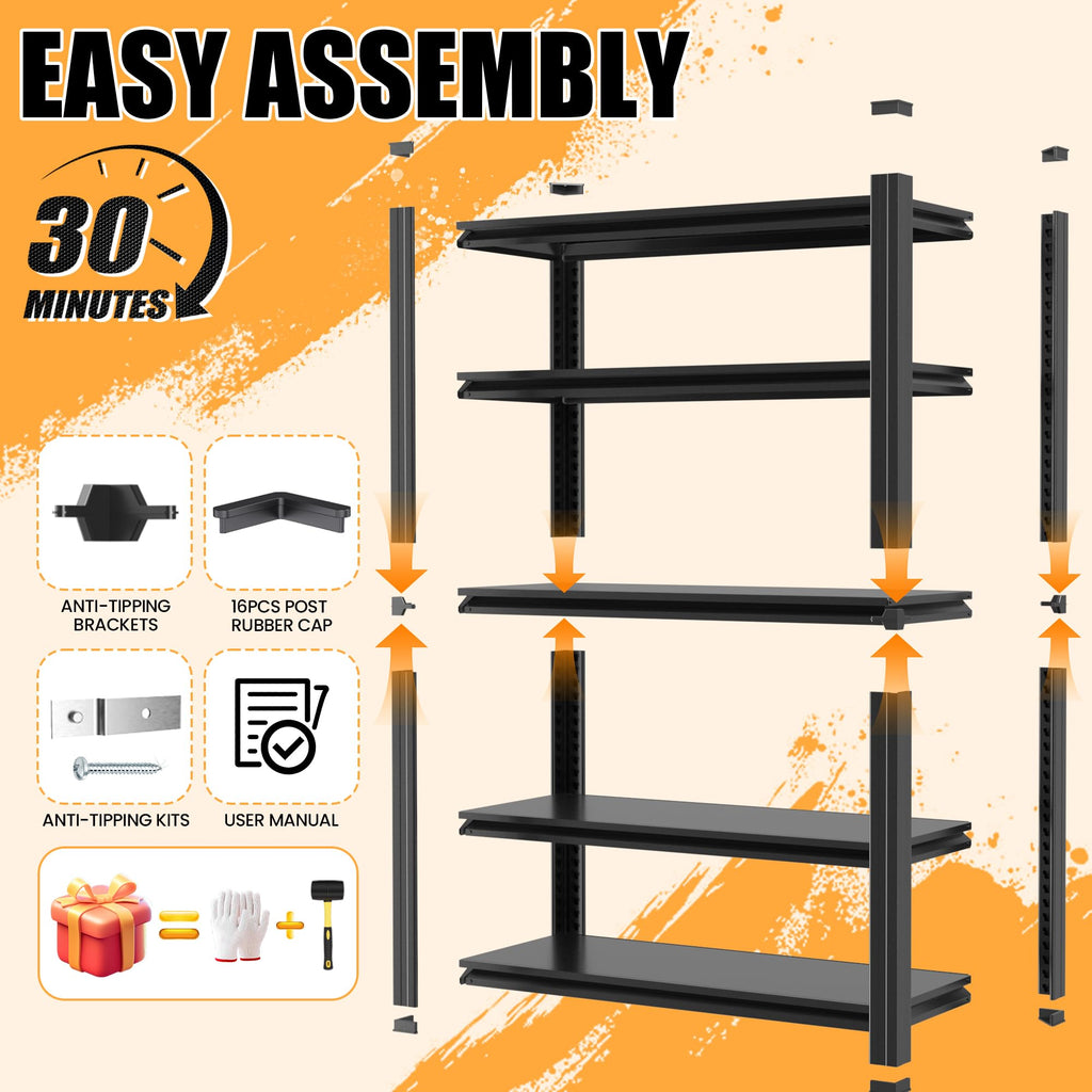 mysteeldepot 72" H Garage Shelving, Heavy Duty Storage Shelves, Garage Storage Shelves, Adjustable 5 Tier Metal Shelving Unit, Utility Shelves for Garage Warehouse Backyard, 72" H×48" W×24" D
