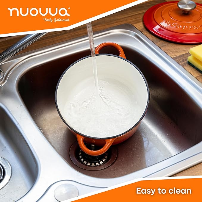 Cast Iron Pot with Lid – Non-Stick Ovenproof Enamelled Casserole Pot, Oven Safe up to 500° F – Sturdy Dutch Oven Cookware – Orange, 5-Quart, 24cm – by Nuovva