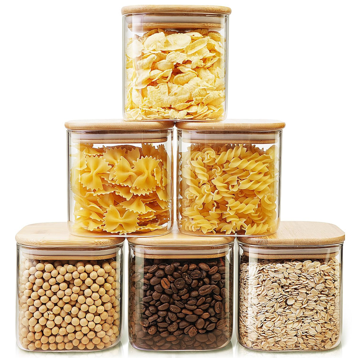 53 oz Square Glass Food Storage Containers with Airtight Bamboo Lids, 4Pack