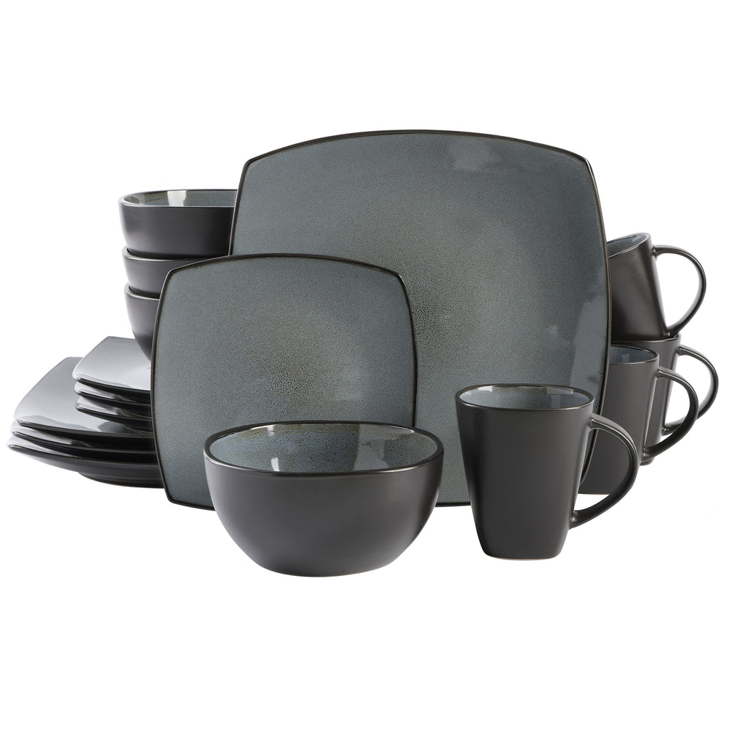 Gibson Elite Tahoe Sunset 12 Piece Stoneware Reactive Glaze (Service for 4) Ceramic Plates and Bowls Dinnerware Set - Black