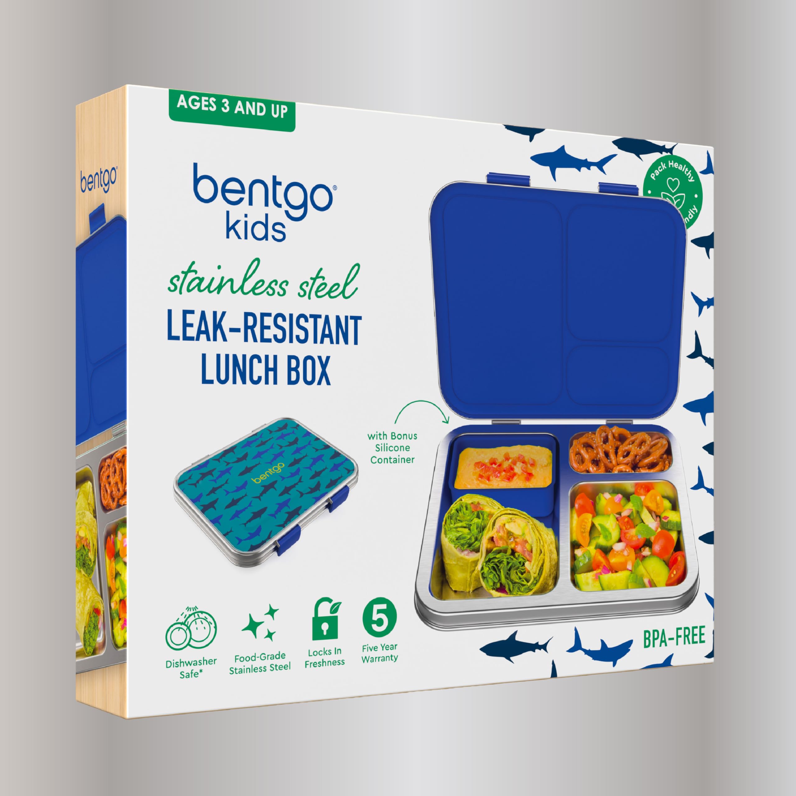 Bentgo Kids Prints Stainless Steel Leak-Resistant 3-Compartment Lunch Box