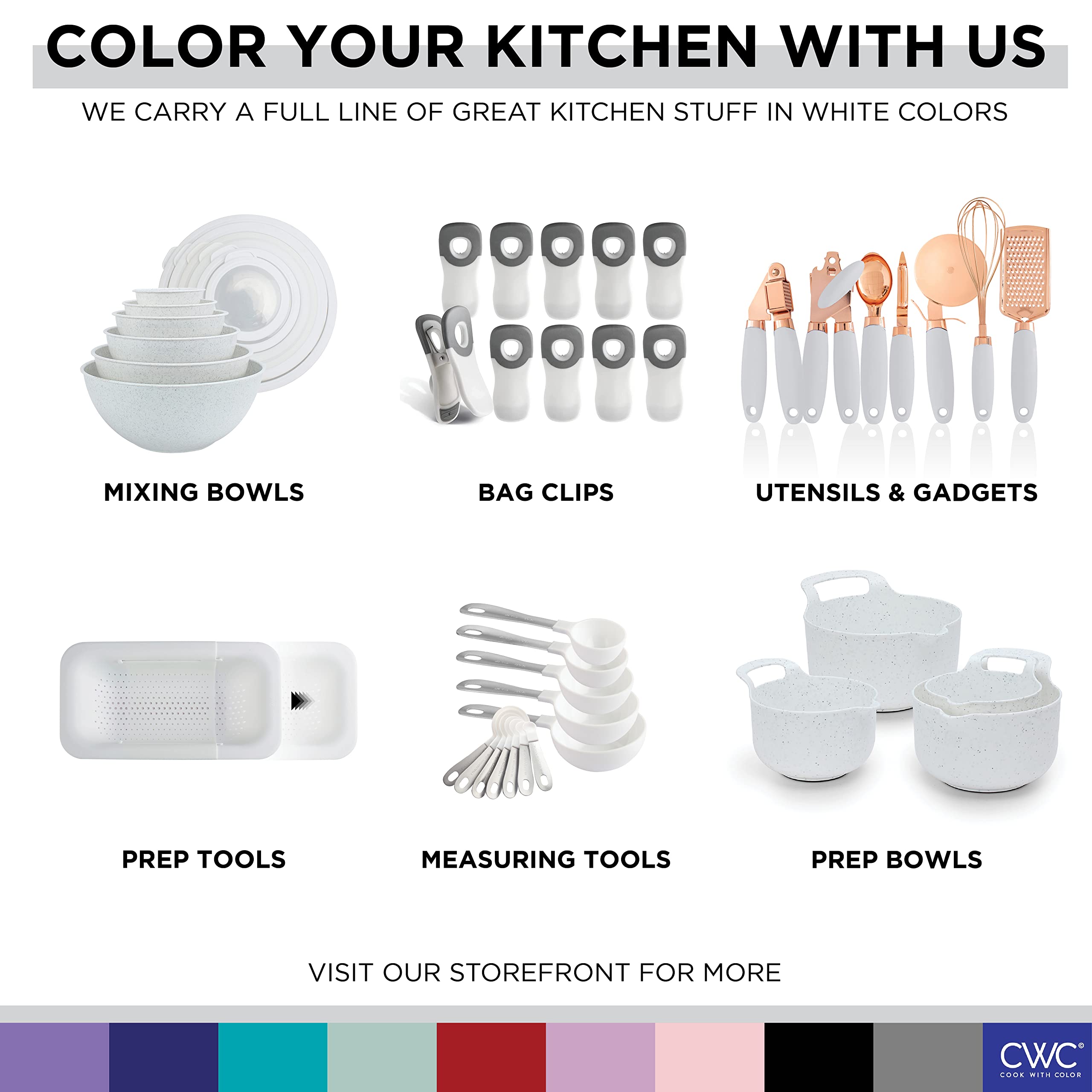 COOK WITH COLOR Silicone Cooking Utensils, Kitchen Utensil Set, Easy to Clean Silicone Kitchen Utensils, Cooking Utensils for Nonstick Cookware, Kitchen Gadgets Set, Standard, White