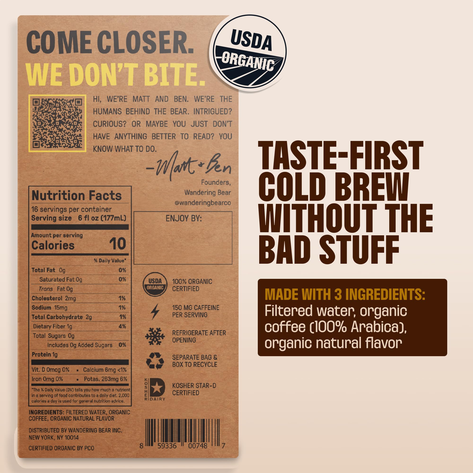 Wandering Bear Organic Caramel Cold Brew Coffee On Tap, Iced Coffee Drink - Extra Strong, Bold, Smooth, No Sugar Added, Shelf-Stable, Ready to Drink,Gluten Free & Vegan -16 Servings of 6fl.oz -96fl.oz