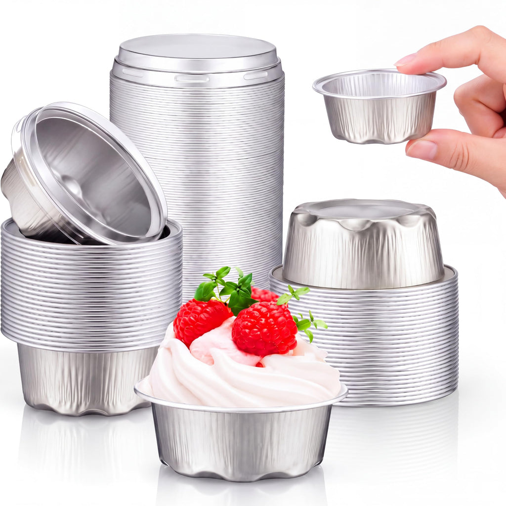 Eaasty 150 Pcs 1.6 oz Mini Aluminum Foil Baking Cups with Lids, Gold