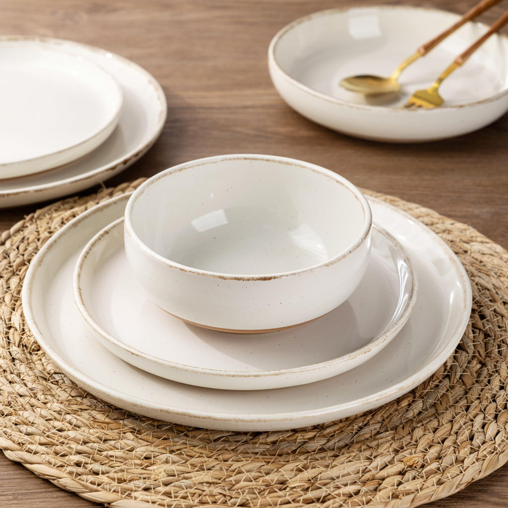 AmorArc Dinnerware Sets with Pasta Bowls for 6, Handpainted Stoneware Plates and Bowls Set with Rustic Terracotta Underside, Scratch Resistant Dishes Set, Dishwasher & Microwave Safe, 24 Pcs