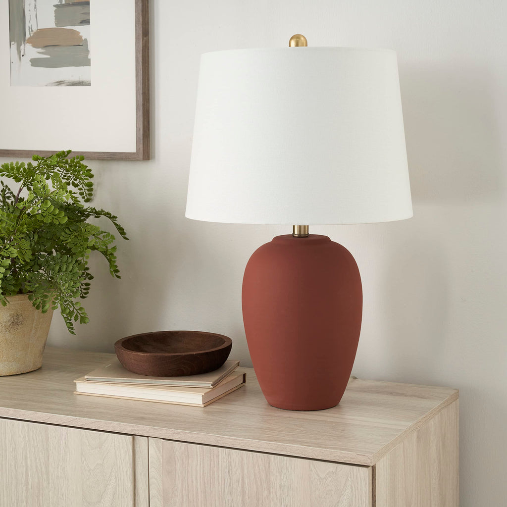 Nourison Home 23" Coastal Blue Ceramic Pot Table Lamp for Bedroom, Living Room, Dining Entryway, with White Shade