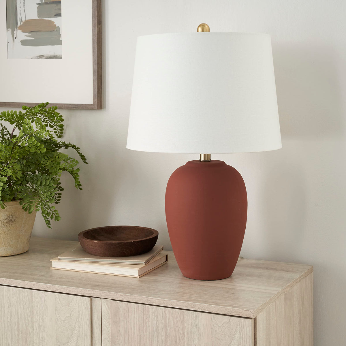 Nourison Home 23" Coastal Blue Ceramic Pot Table Lamp for Bedroom, Living Room, Dining Entryway, with White Shade