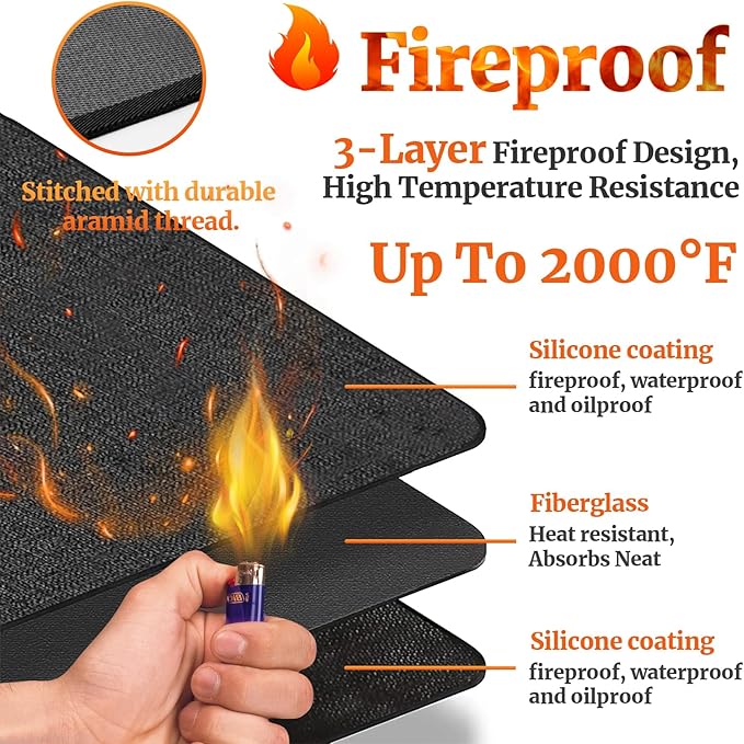 Under Grill Mat/Grill Mat for Deck, 4 Layers Under Grill Floor Mats to Protect Deck, BBQ Mat for Under BBQ Fireproof Mat Deck Patio Protect Mat Waterproof Oil-Proof Reusable-Custom Size