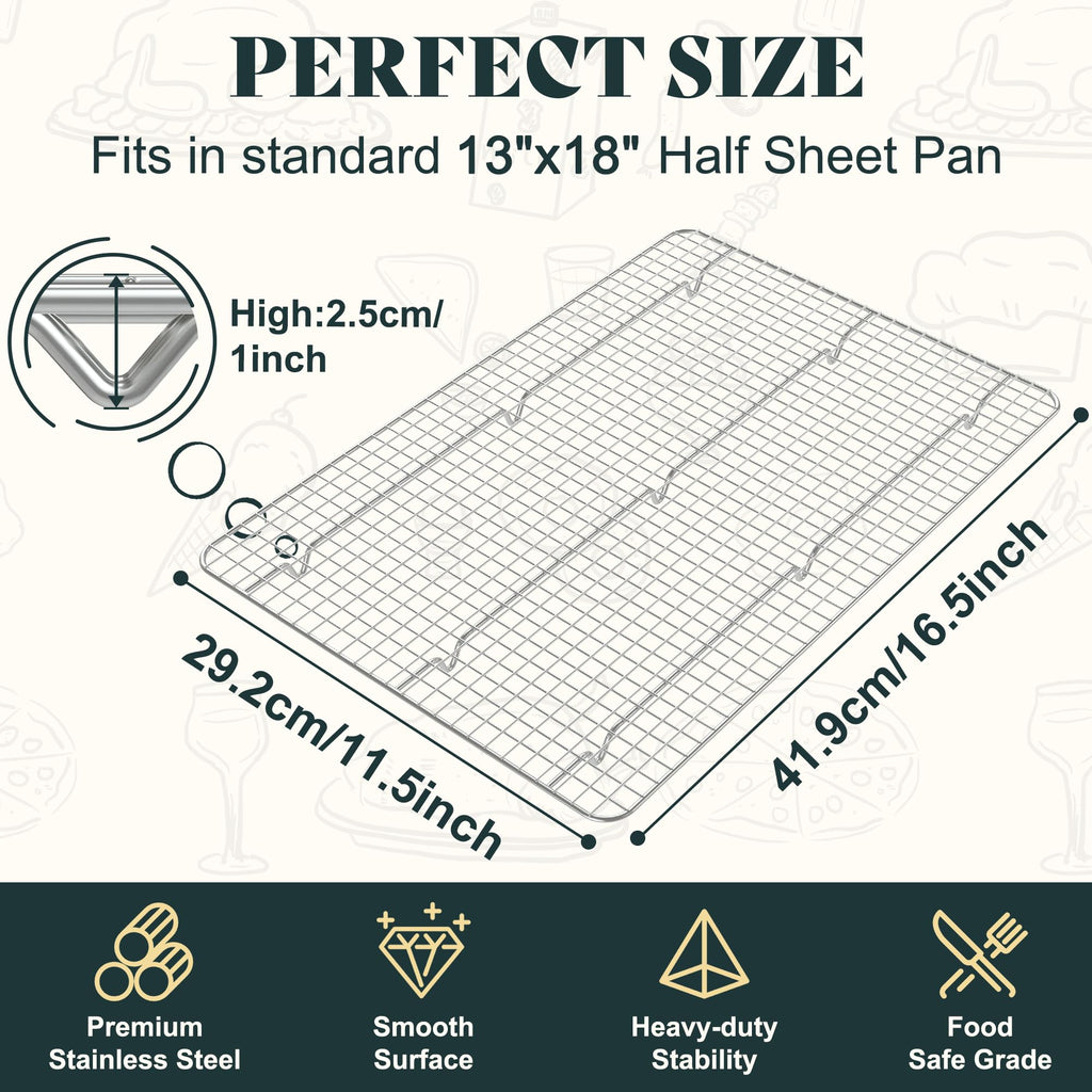 Cooling Racks for Cooking and Baking - 11.5"x16.5" Oven Safe Premium Stainless Steel Heavy Duty Baking Rack Tight-Wire, Fits Half Sheet Pan for Roasting & Grilling & Cooking - 1 Pack