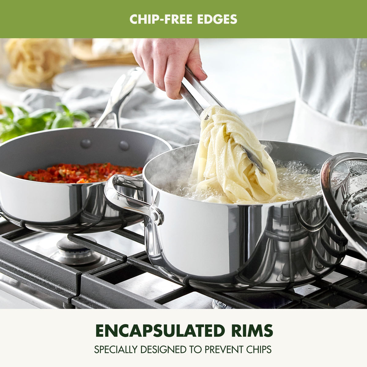 GreenPan Valencia Pro Tri-Ply Stainless Steel 10 Piece Cookware Set, PFAS-Free Ceramic Nonstick Coating, Induction Ready Pots & Pans, All Cooktops, Dishwasher & Oven Safe to 600F