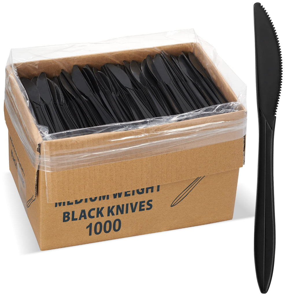1,000 Plastic Disposable Cutlery Bulk Variety Pack Black Medium Weight