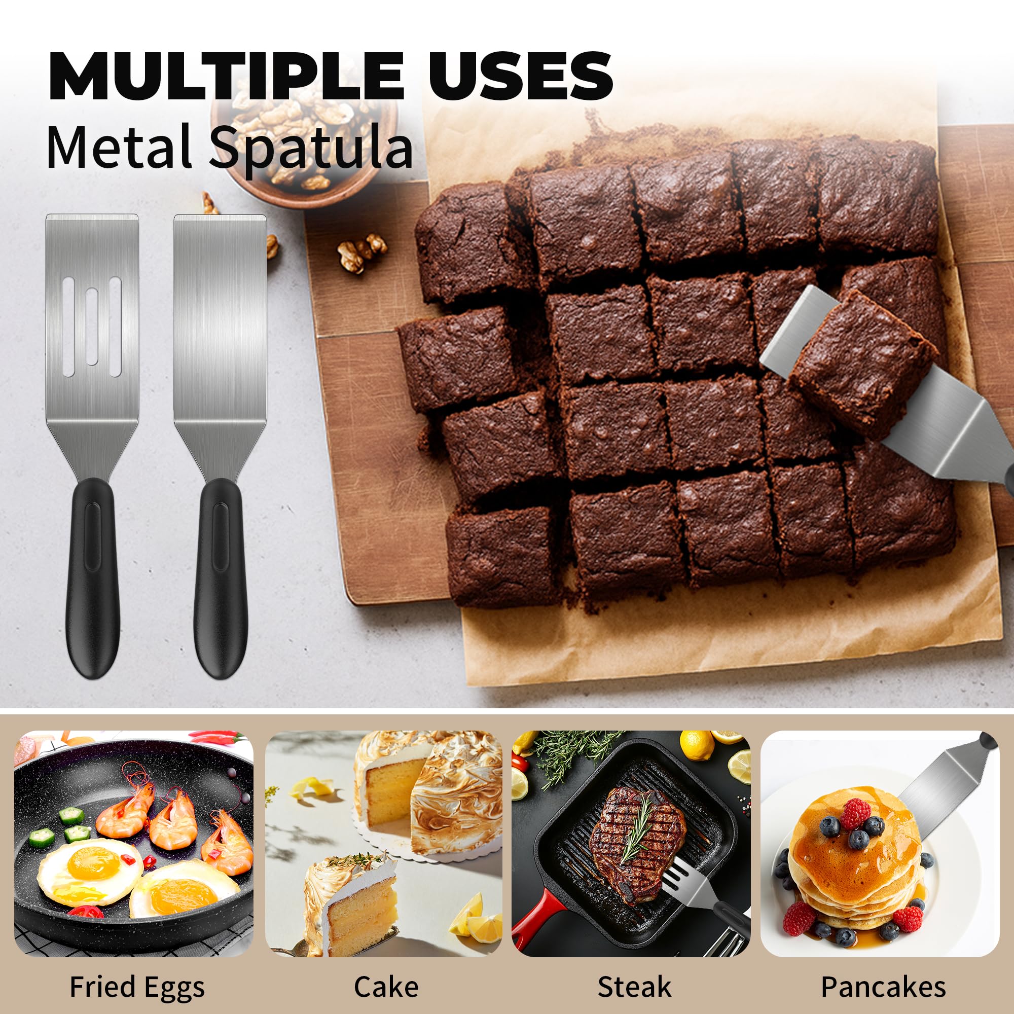 Stainless Steel Mini Spatula (2PC),Small Turners for Cake Brownies Pancakes