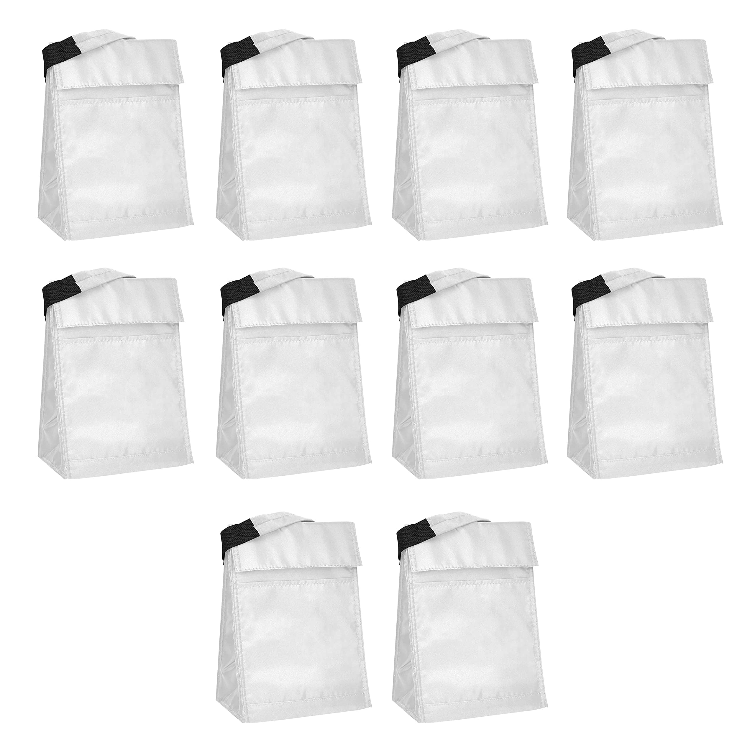 DISCOUNT PROMOS 10 Hook and Loop Insulated Lunch Bags Set - Polyester, Durable, Vibrant, Reusable - White