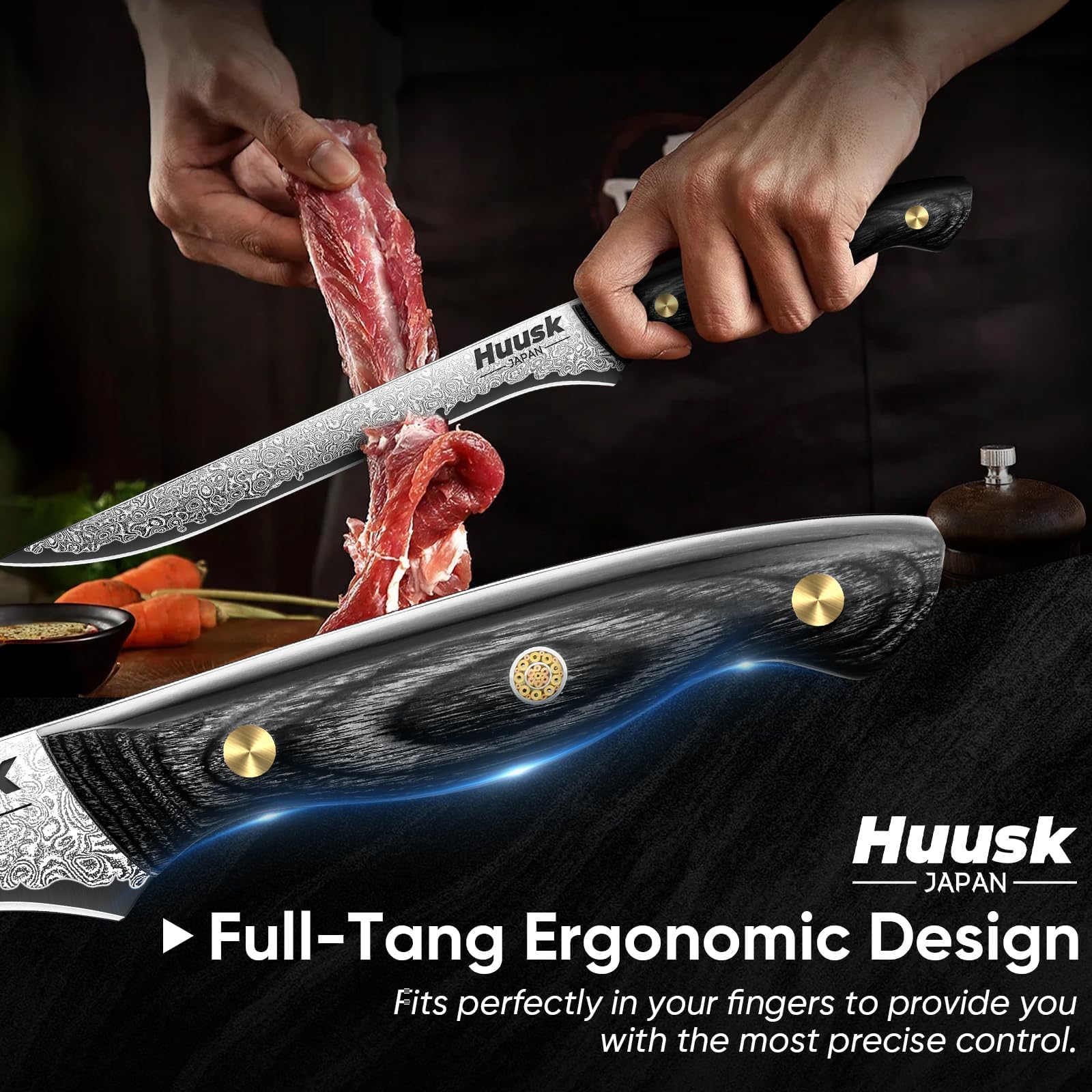 Huusk Damascus Boning Knife 8 inch Brisket Trimming Knives