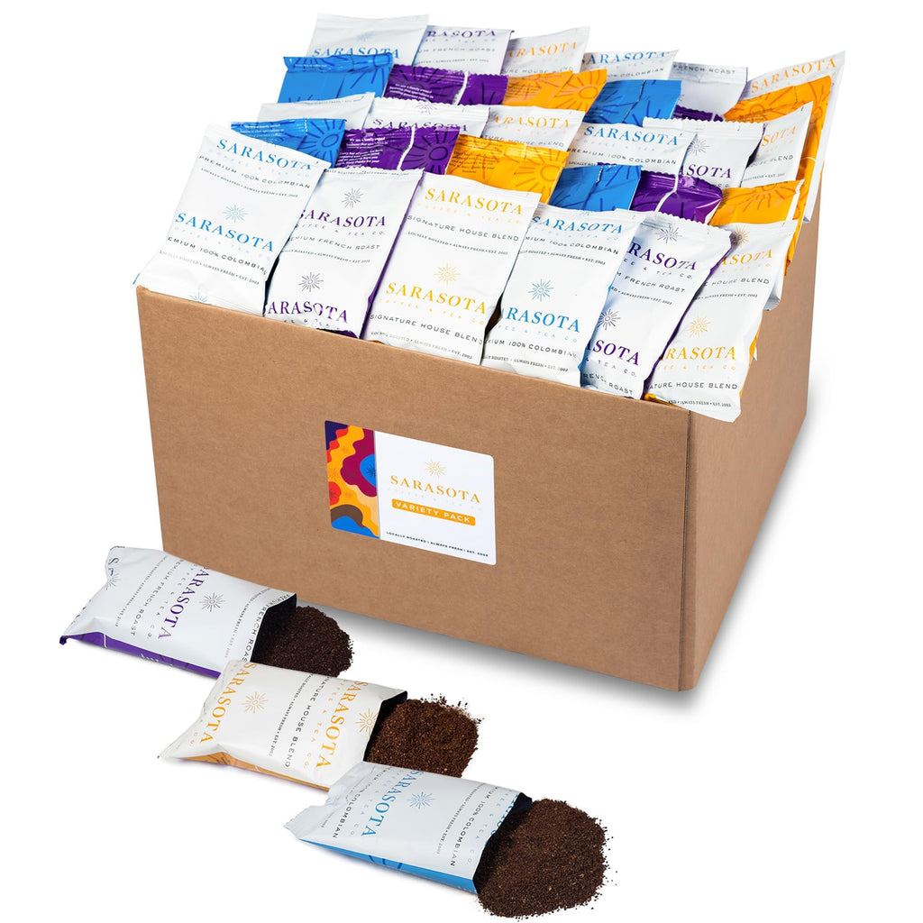 Coffee Packets Sampler – Coffee Variety Pack Ground Coffee Gift Set, Medium Dark & Flavored Roast, Low Acid Gourmet Pre-Measured Packs for 12-Cup Brewers, 2oz Individual Bags