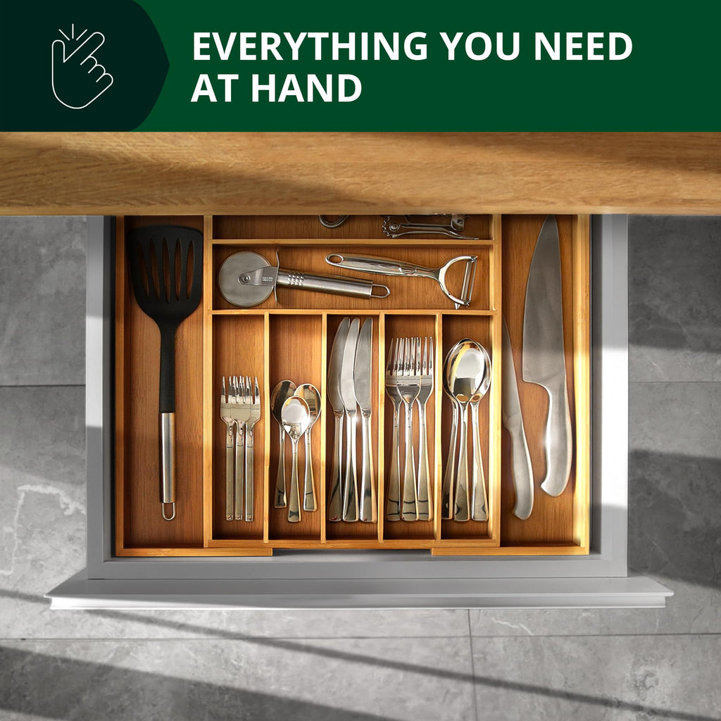 ROYAL CRAFT WOOD Luxury Bamboo Kitchen Drawer Organizer - Silverware Organizer, Utensil Holder & Cutlery Tray Drawer Dividers for Flatware (9 Slot, Natural)