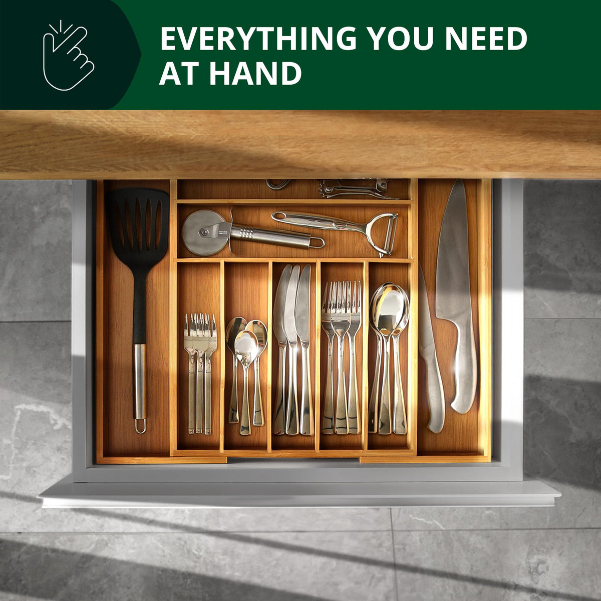 ROYAL CRAFT WOOD Luxury Bamboo Kitchen Drawer Organizer - Silverware Organizer, Utensil Holder & Cutlery Tray Drawer Dividers for Flatware (9 Slot, Natural)