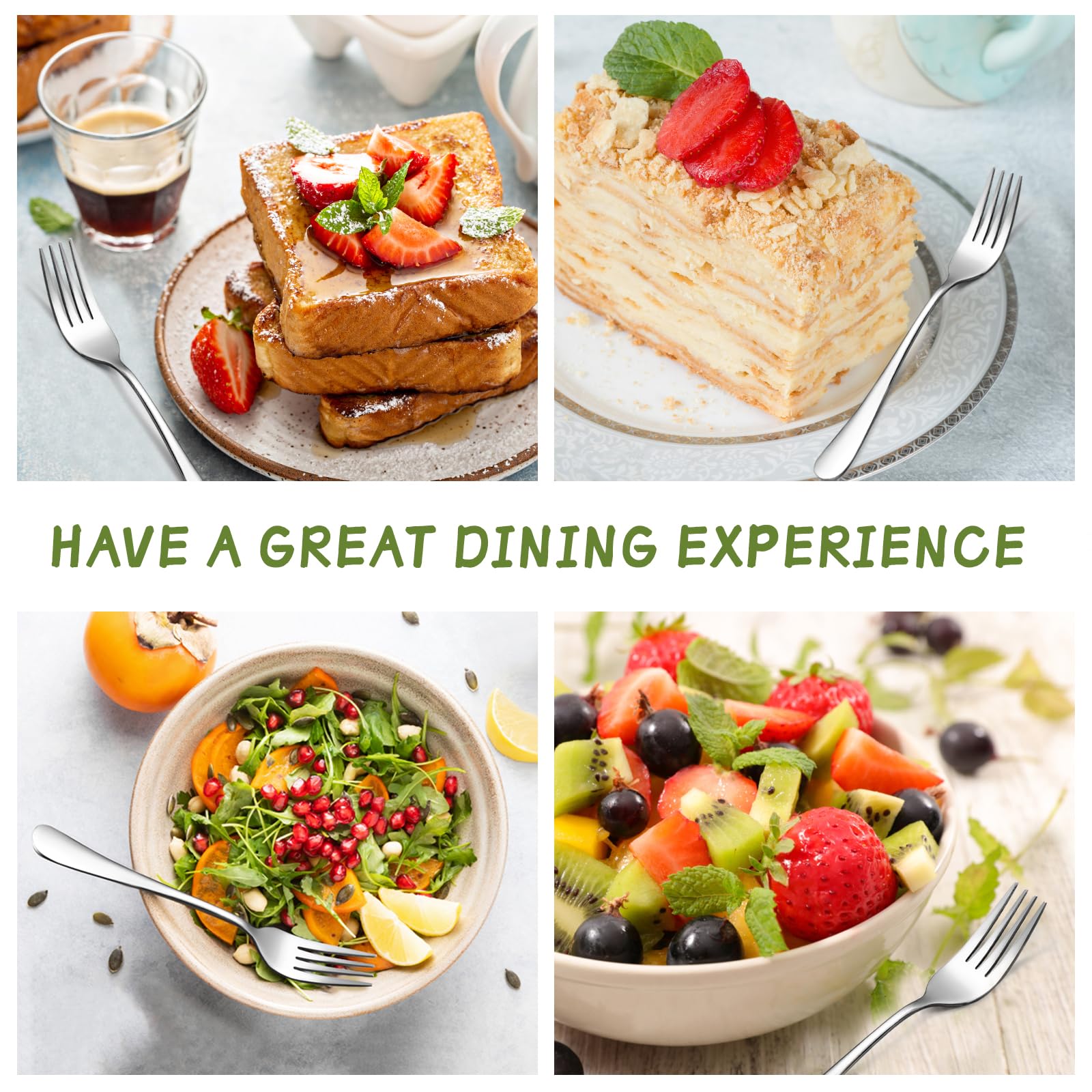 SANTUO Stainless Steel Forks Set, 6PCS 7.3" Salad Forks and 6PCS 6.7" Dessert Forks, Set of 12 Top Food Grade Silverware Forks, Mirror Polished & Dishwasher Safe